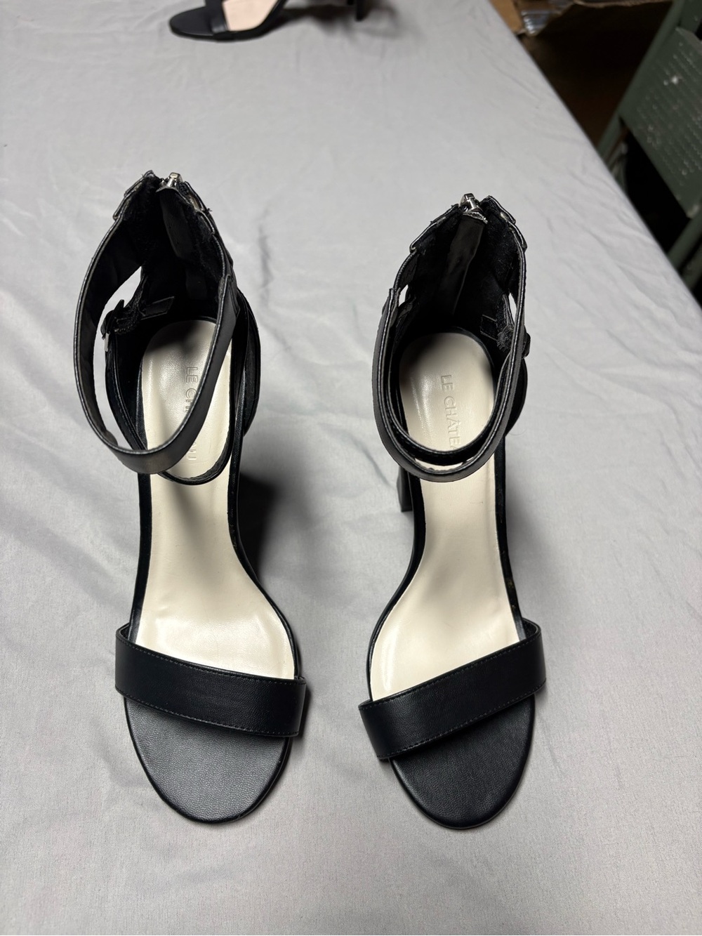 NWOT le château Black Ankle-Strap Stiletto Heels